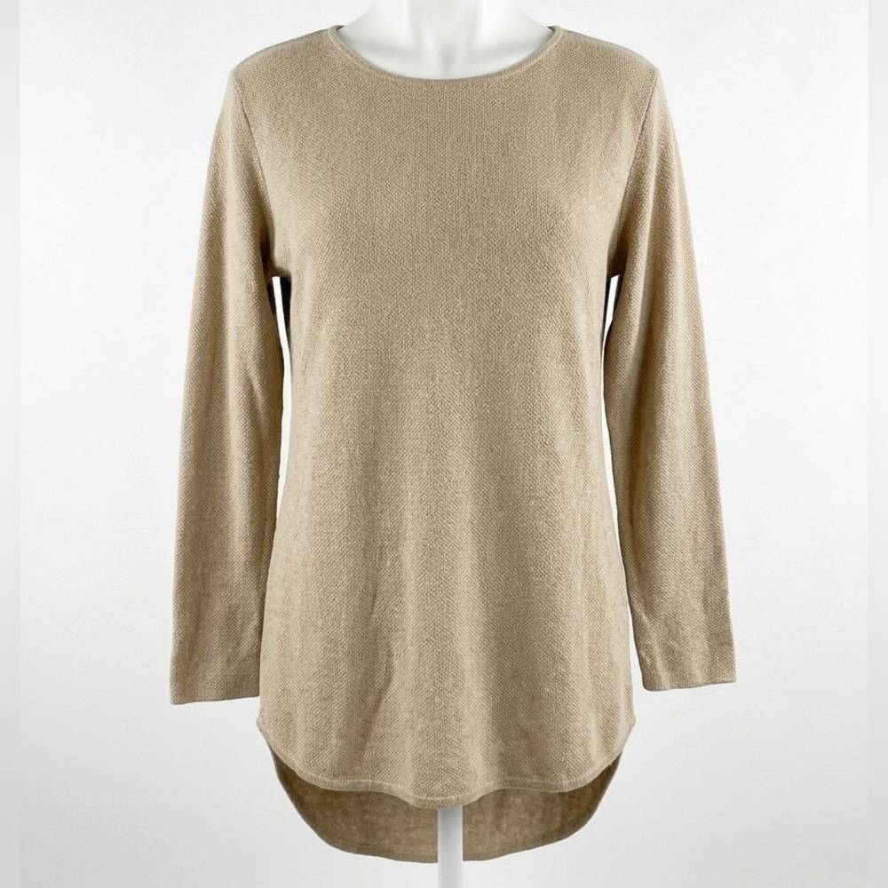 Michael Kors Beige and Gold Hardware Long Sleeve Knit Top Size Medium